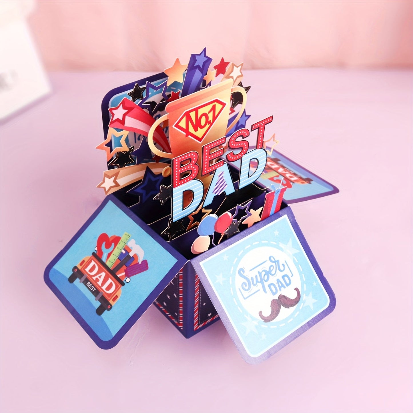 Vaterstags 3D Pop-Up Karte – Best Dad Super Dad Grußkarte für Männer, Vatertag Geburtstagskarte Geschenk