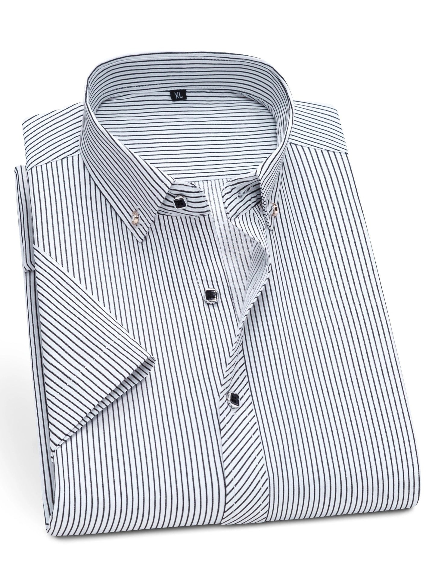 Herren Kurzarm Business-Hemd mit feinem Streifenmuster und modernem Kragen – Eleganter Freizeit- und Büro-Look