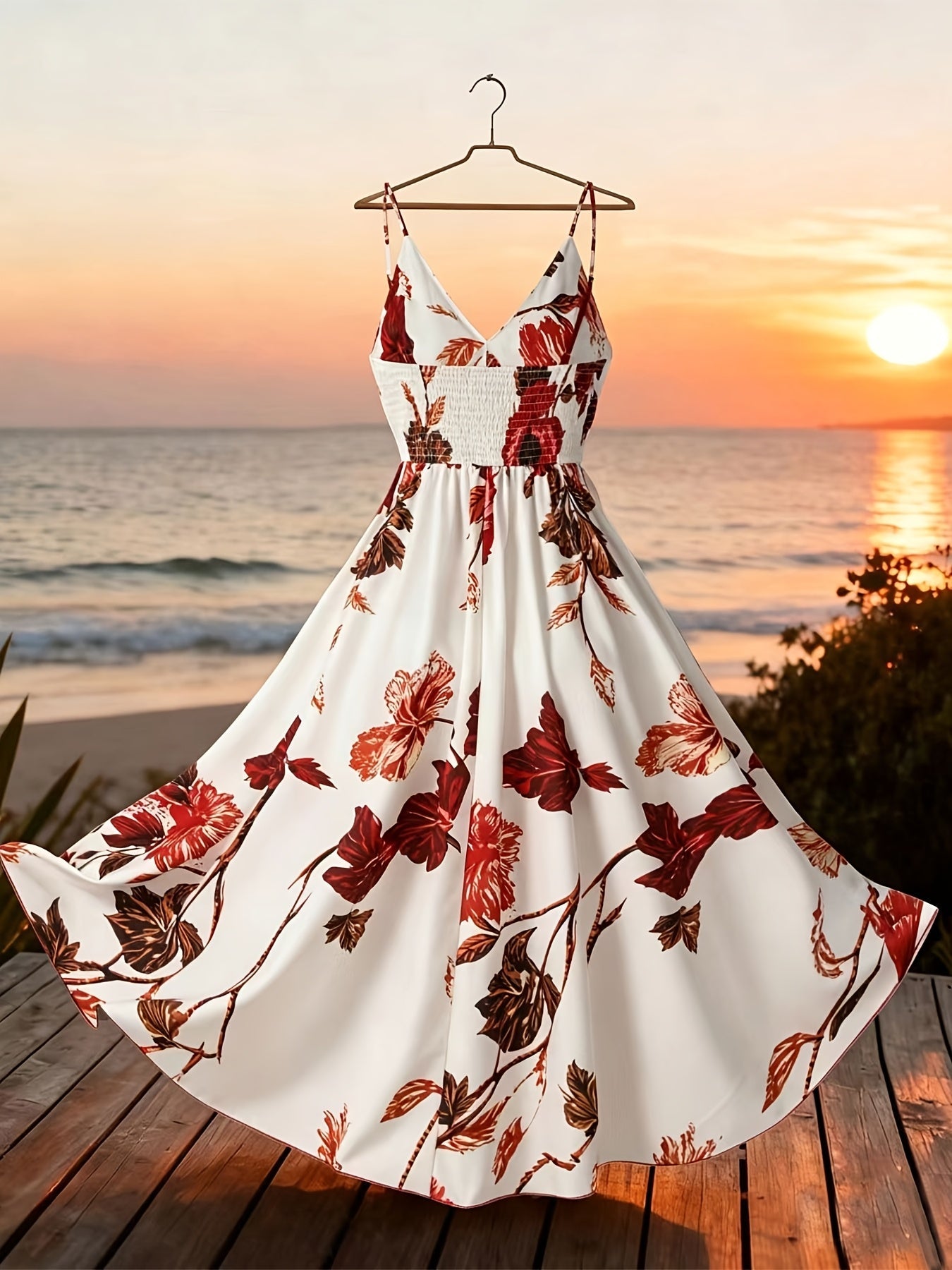 Damen Maxi Kleid mit Blumenmuster und schwingendem Rock – Eleganter Boho Stil für besondere Anlässe
