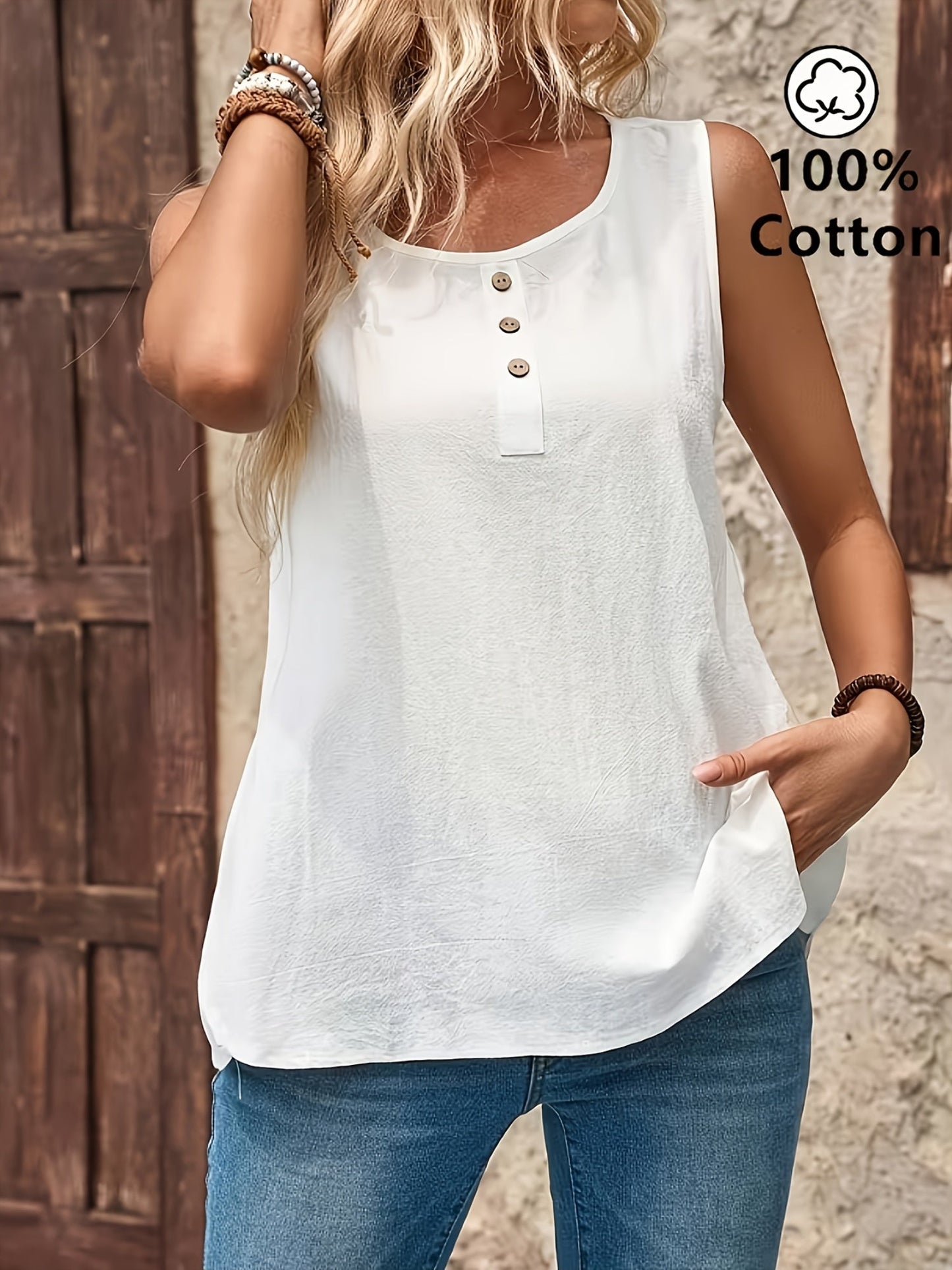 Damen ärmelloses Freizeit-Top mit Knopfleiste – Sommermode für Alltag und Urlaub
