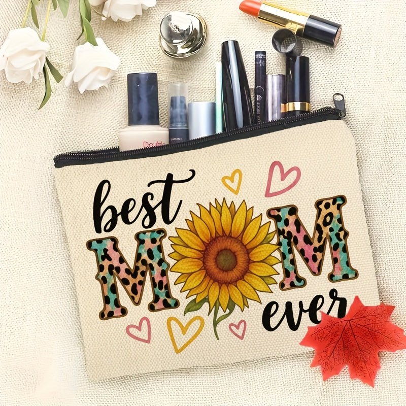 Best Mom Ever – Damen Kosmetiktasche mit Sonnenblume und Herz-Design, Geschenkidee zum Muttertag