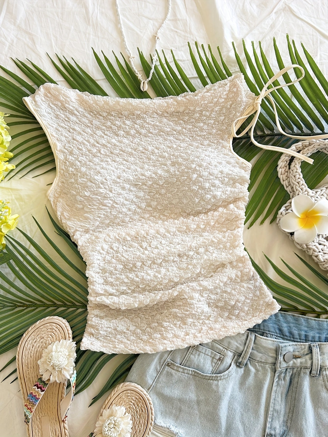 Damen Smocked Ärmelloses Top mit Schleife – Eleganter Urlaubsstil für Freizeit und Strand
