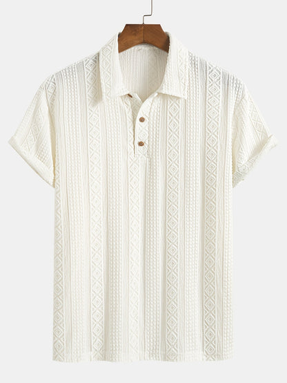 Herren Polohemd mit geometrischer Stickerei und Struktur – Stilvolles Freizeitshirt