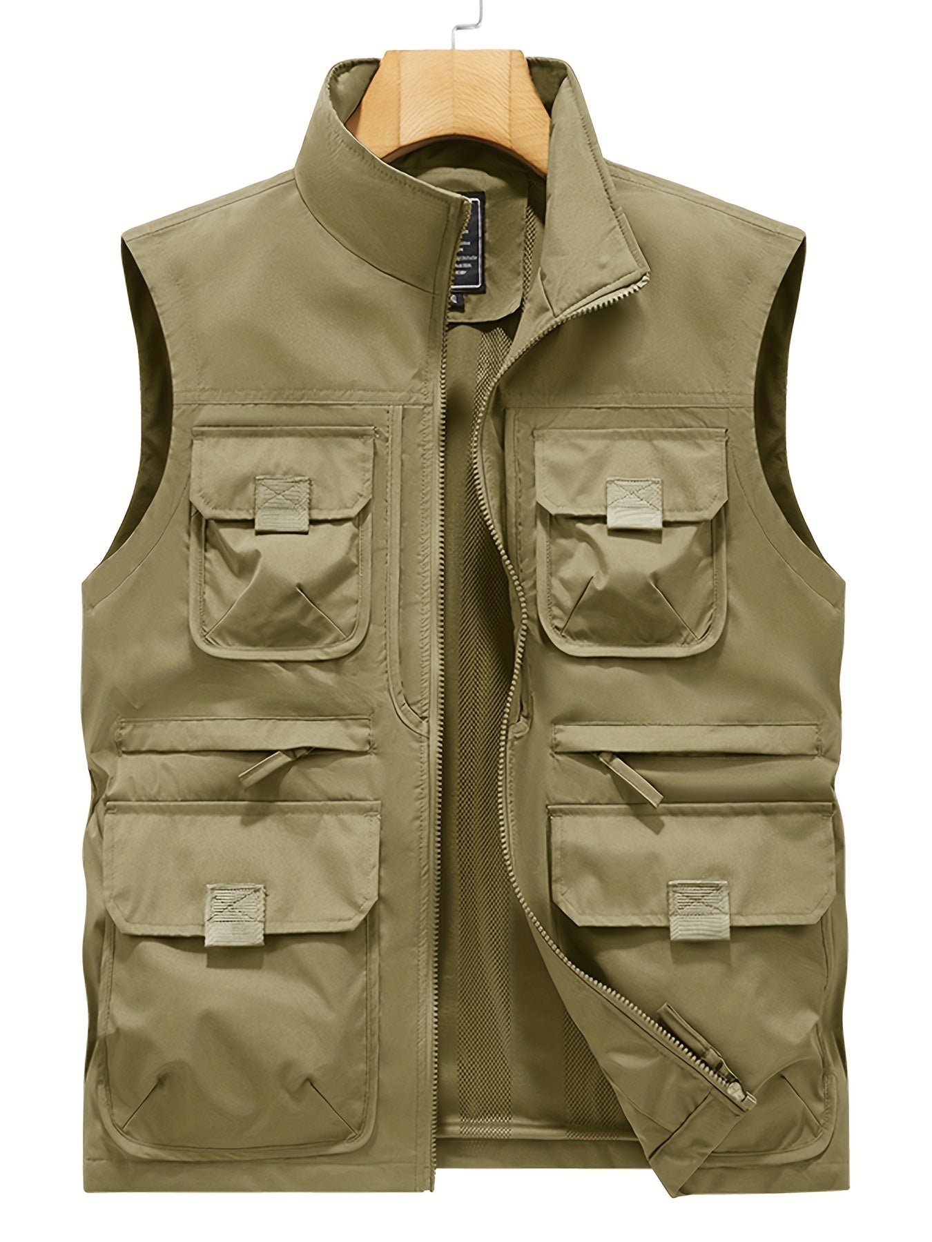 Herren Outdoor Utility Weste mit Stehkragen – Multifunktionsweste für Angeln, Wandern, Freizeit