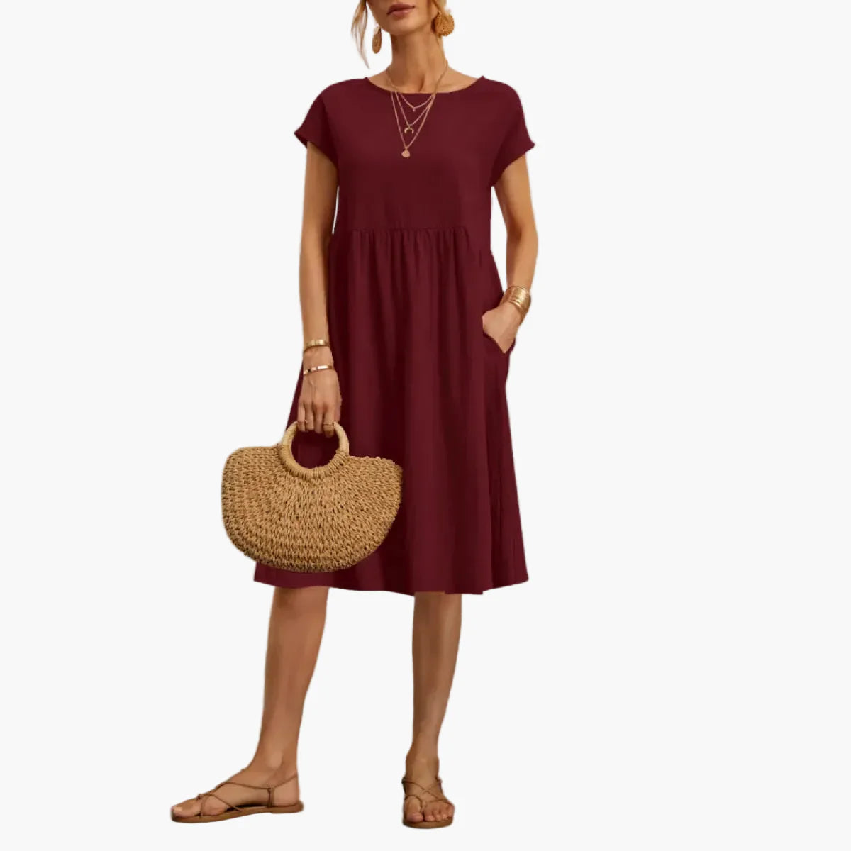 Damen Freizeitkleid mit kurzen Ärmeln – Elegantes Sommerkleid für Alltag & Urlaub