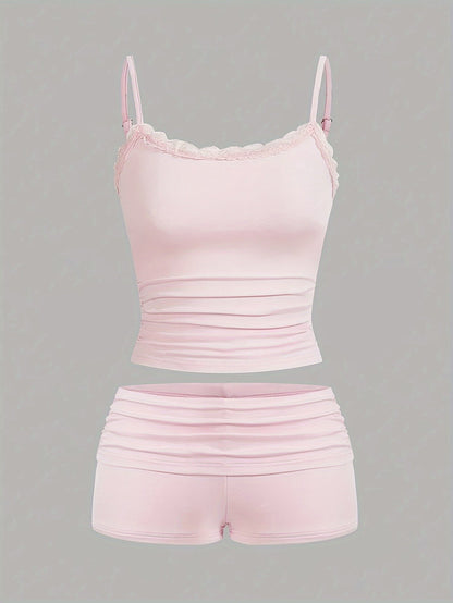Damen Pyjama-Set mit Spaghettiträgern und Shorts – Feminine Loungewear für entspannte Nächte
