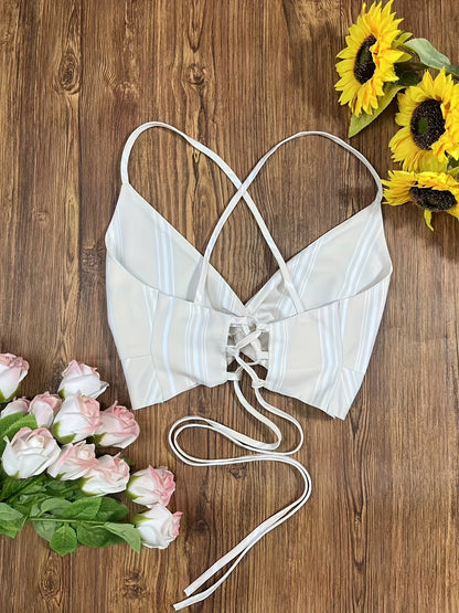 Damen Set – Modisches Streifen-Crop-Top, Hemd und Jeansrock für Freizeit und Sommer