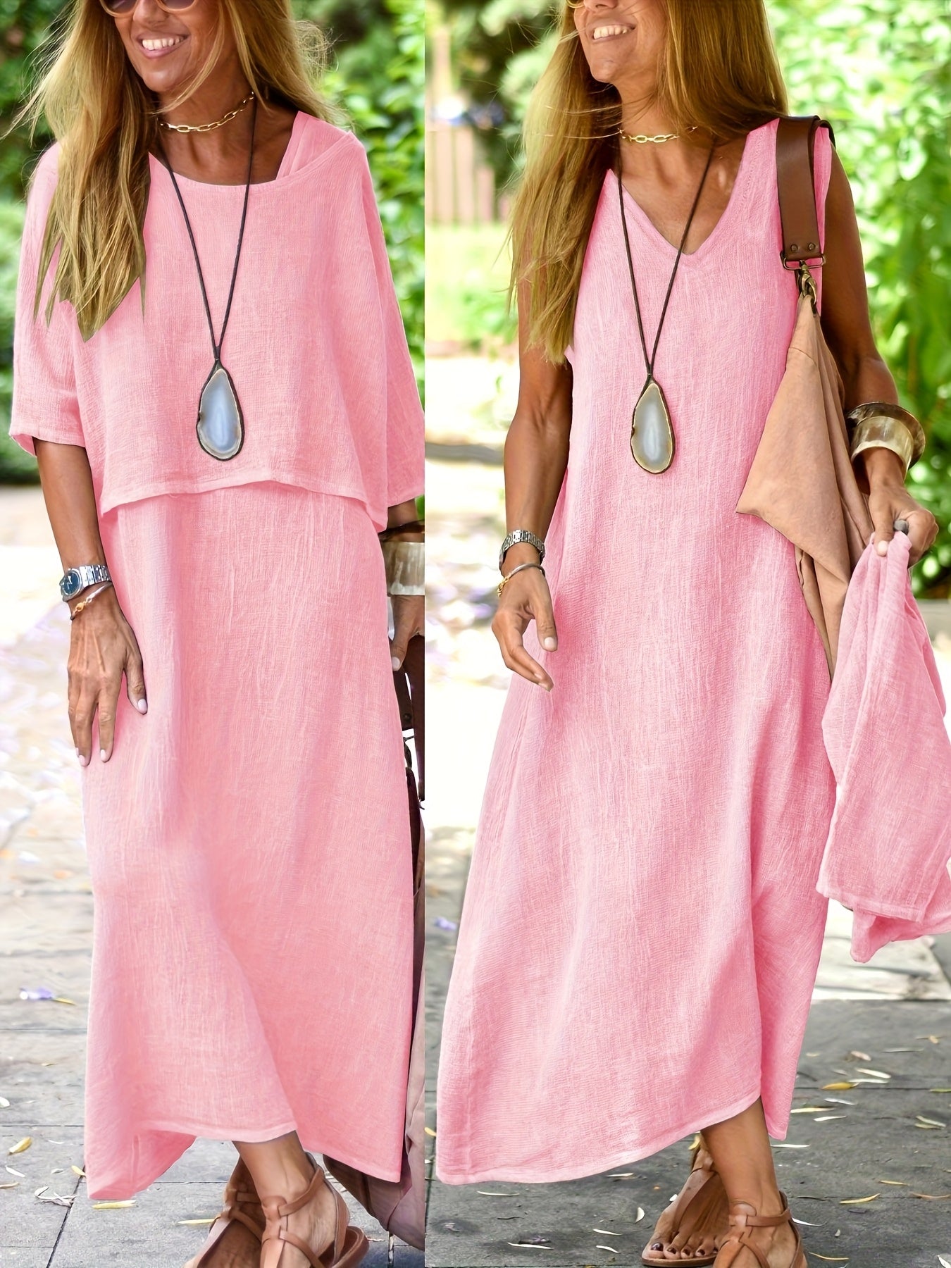 Damen Boho Maxikleid mit Oversize-Look und Halbarm – Lässiges Sommerkleid für Freizeit und Urlaub