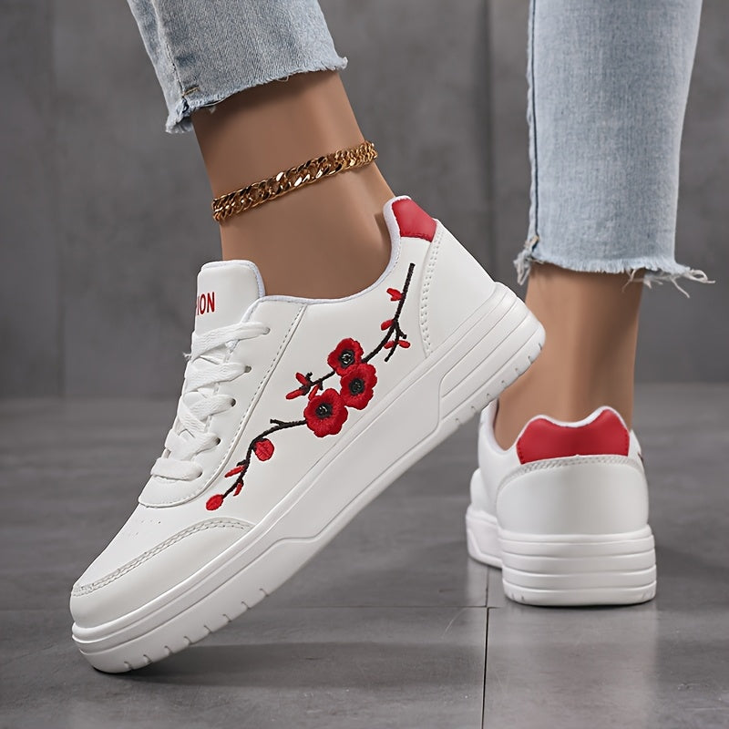 Damen Sneaker im eleganten Stil mit floraler Stickerei – Bequeme Freizeitschuhe für Alltag und Streetwear