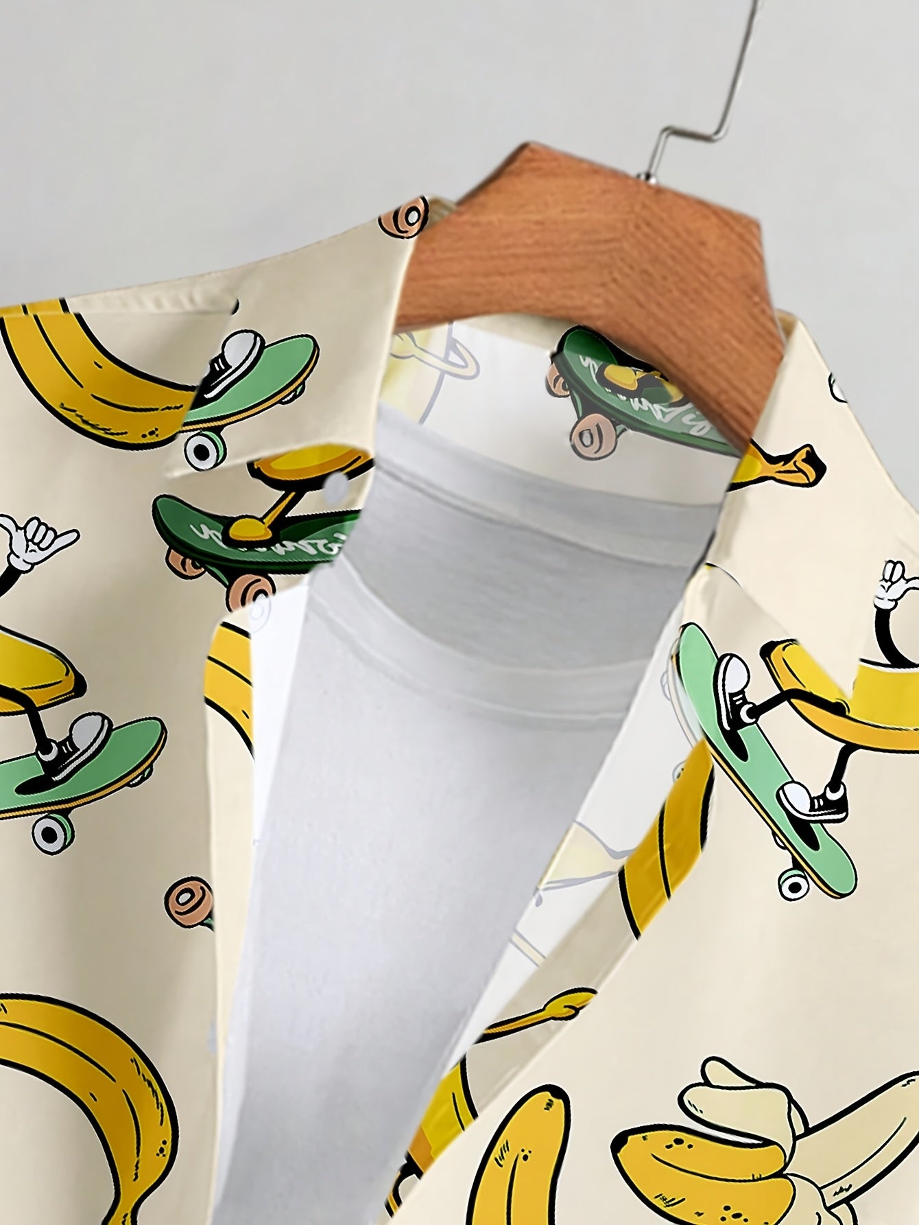 Herren Freizeit Hemd mit Skateboard-Banane Cartoon Print – Kurzarm, Lustiger Stil für Alltag & Party