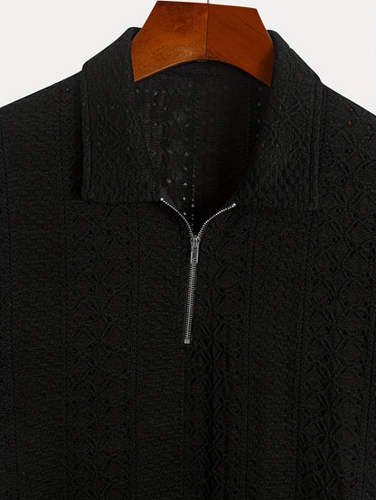 Herren Strickpolo mit Reißverschluss und modernem Strukturmuster – Eleganter Freizeitstil