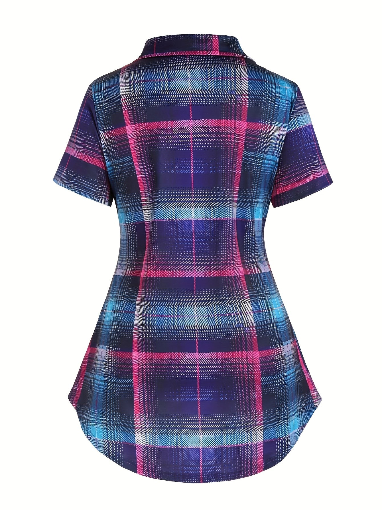 Damen Tunika Bluse mit Karomuster und modischem Überwurf, Elegant für Alltag und Büro