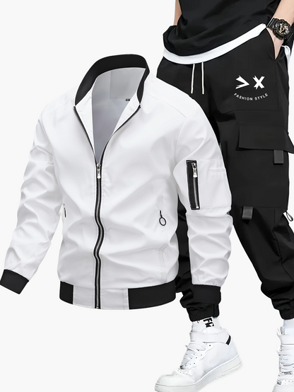 Herren Streetwear Trainingsanzug Set – Bomberjacke & Cargohose, Urban Freizeitlook
