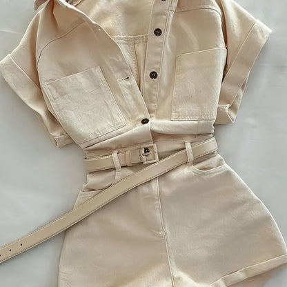 Damen Utility-Style Overall mit Gürtel und Kurzarm – Modischer Einteiler für Alltag und Freizeit