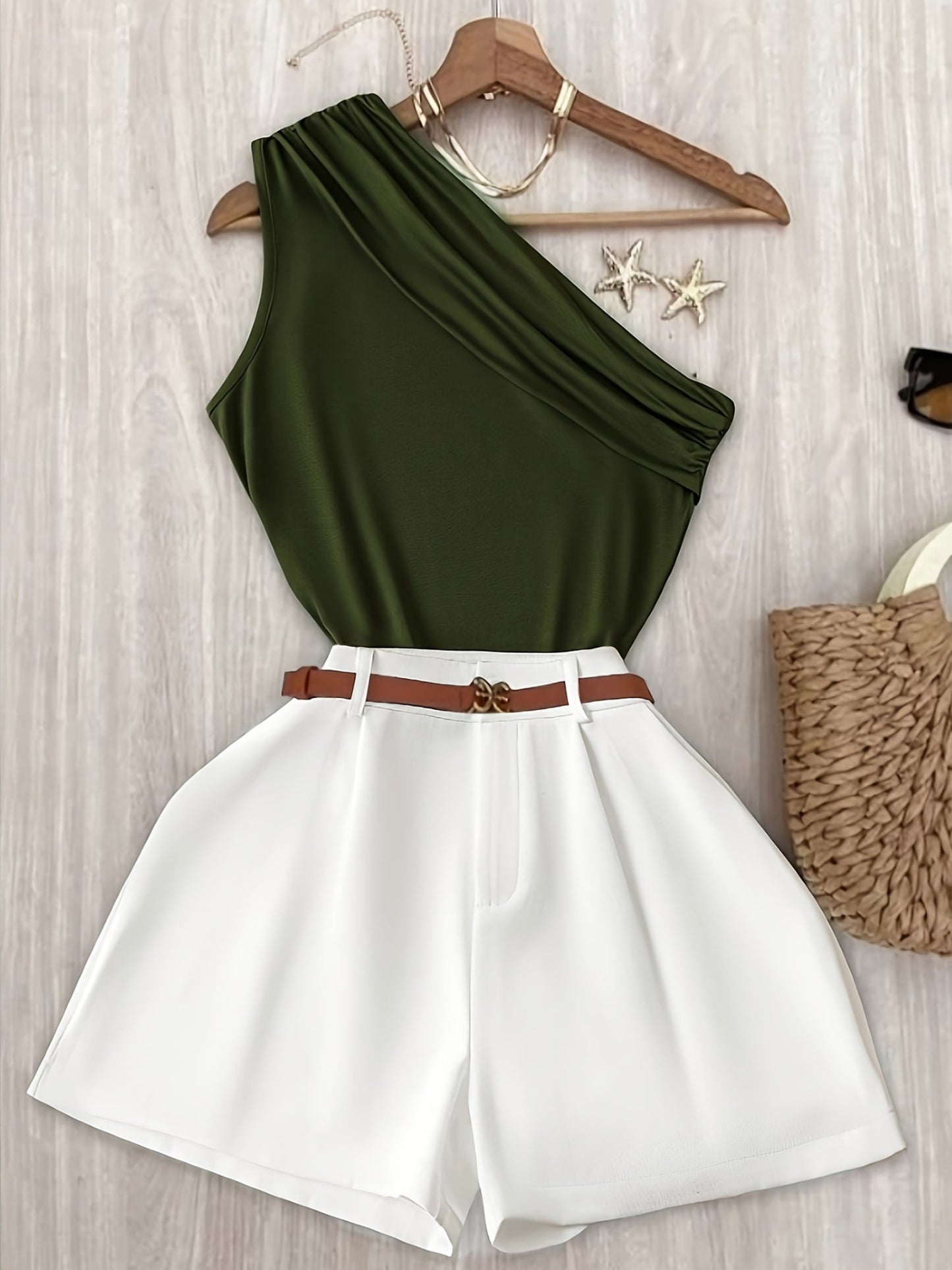 Damen Ein-Schulter-Einteiler mit Shorts – Eleganter Sommer-Jumpsuit für Freizeit & Urlaub