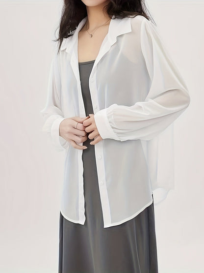 Damen Bluse Transparent Locker mit Knopfleiste – Eleganter Lagenlook für Alltag und Events
