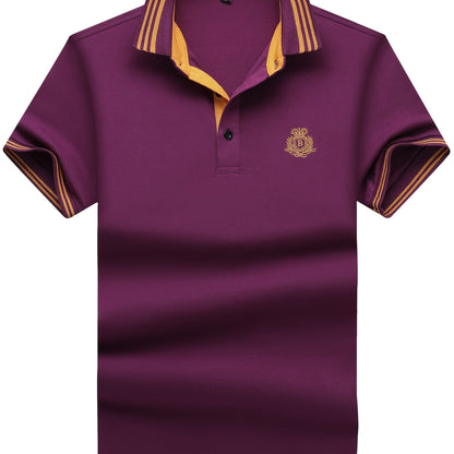 Herren Polo Shirt Klassisch Sportlich mit gesticktem Wappen und Kontrastkragen – Freizeit & Business