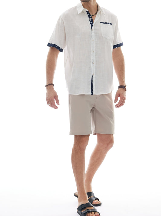 Herren Sommer Freizeithemd mit kurzem Arm und Kontrastdetails – Stilvoll für Urlaub & Alltag