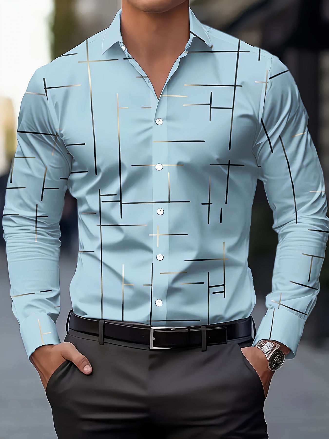 Herren Modernes Business Freizeithemd mit Geometrischem Print – Stilvoll für Büro & Alltag