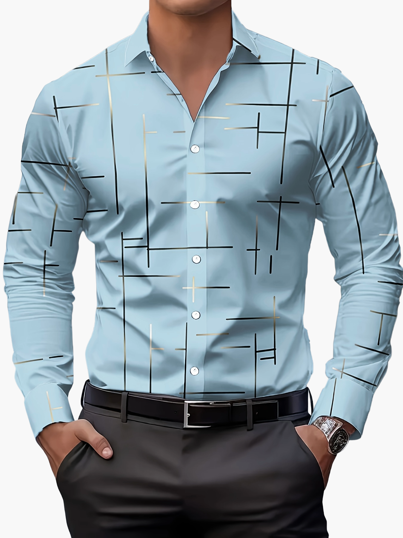 Herren Modernes Business Freizeithemd mit Geometrischem Print – Stilvoll für Büro & Alltag