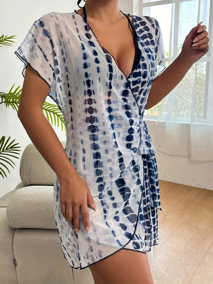 Damen Wickelkleid Strand Cover-Up mit V-Ausschnitt – Stilvolles Badeüberwurf im modernen Design