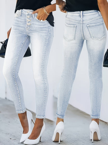 Damen High Waist Skinny Jeans im modernen Street-Style mit Knopfleiste