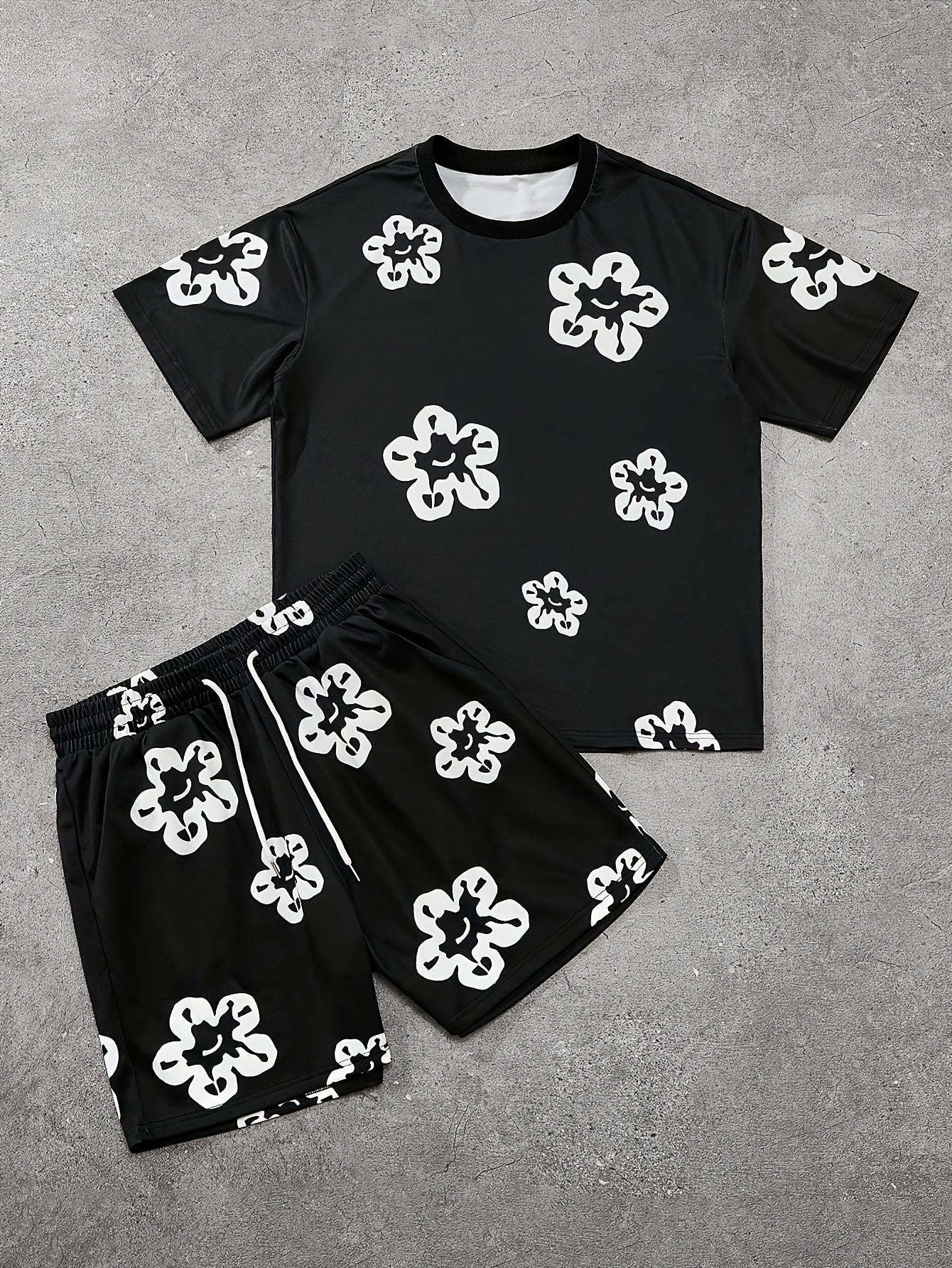 Herren Freizeit-Set mit Blumenmuster – Lässiges T-Shirt und Shorts, Modernes Lounge-Outfit