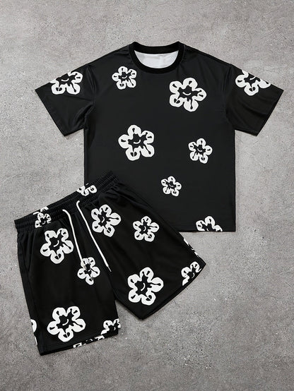 Herren Freizeit-Set mit Blumenmuster – Lässiges T-Shirt und Shorts, Modernes Lounge-Outfit