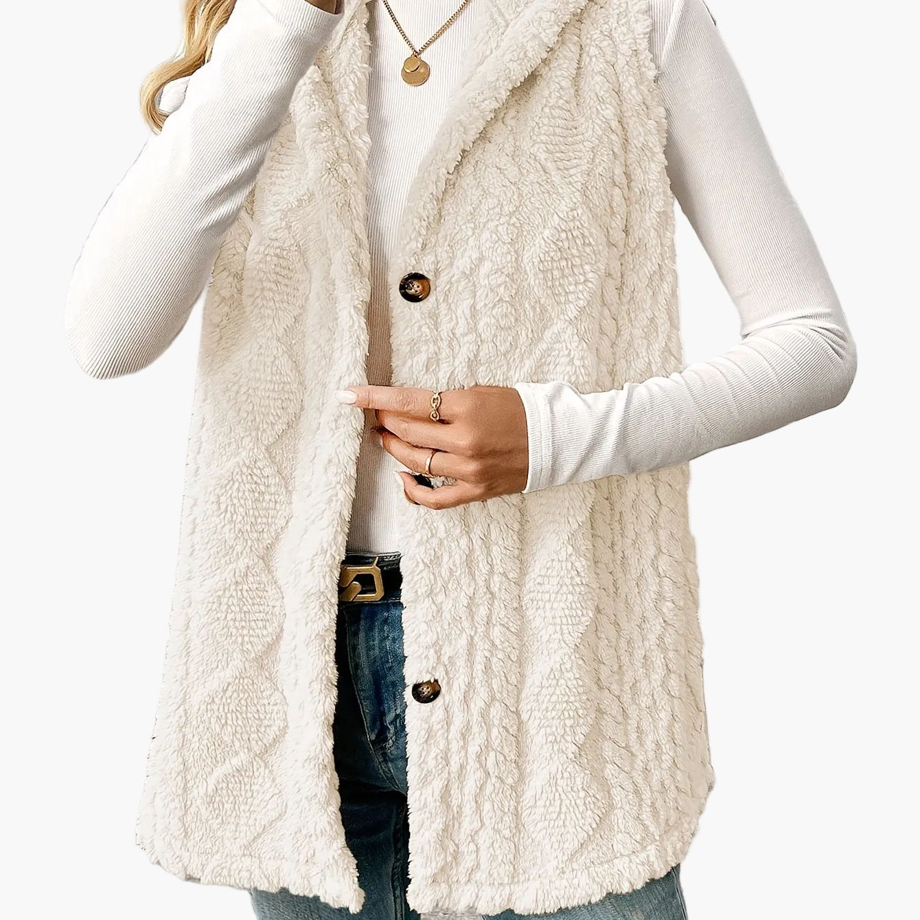 Damen Strickweste mit Kapuze und Knöpfen – Eleganter Freizeit-Look für jeden Anlass