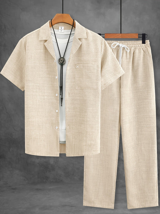 Herren Freizeit Set – Kurzarm Hemd und Hose, Sommer Lounge Outfit, Modern & Lässig