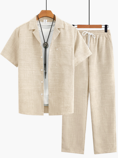 Herren Freizeit Set – Kurzarm Hemd und Hose, Sommer Lounge Outfit, Modern & Lässig