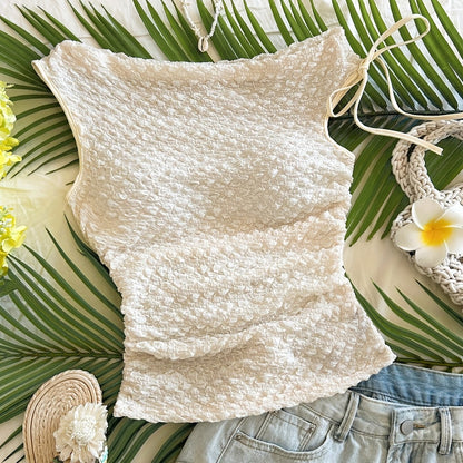 Damen Smocked Ärmelloses Top mit Schleife – Eleganter Urlaubsstil für Freizeit und Strand