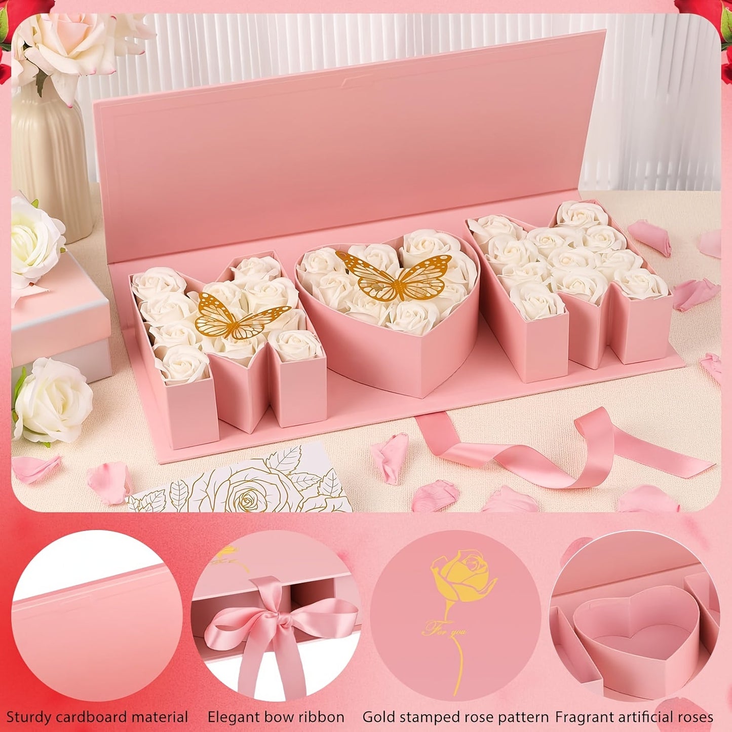 Geschenkbox Muttertag Deko Herz & Buchstaben – Elegante Präsentationsbox für Frauen, Muttertagsgeschenk, Dekoration
