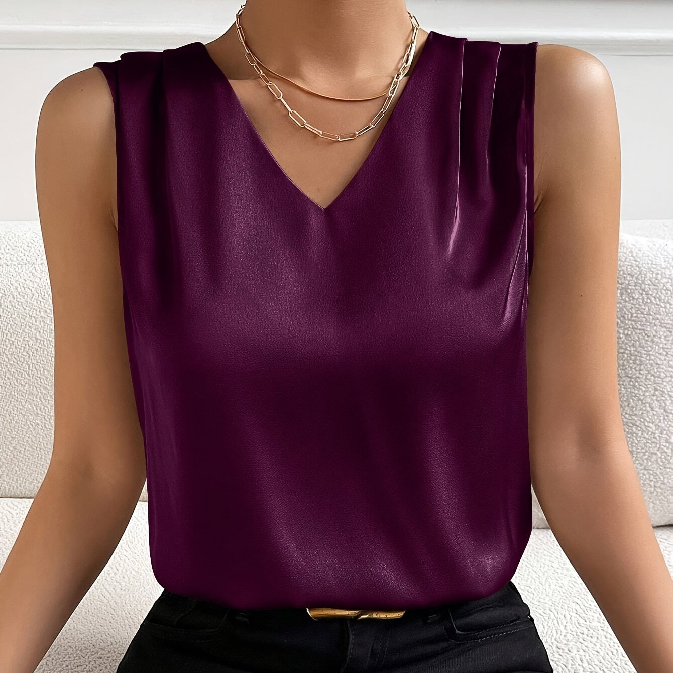 Damen Elegante Ärmellose Bluse mit V-Ausschnitt – Perfekt für Büro & Alltag