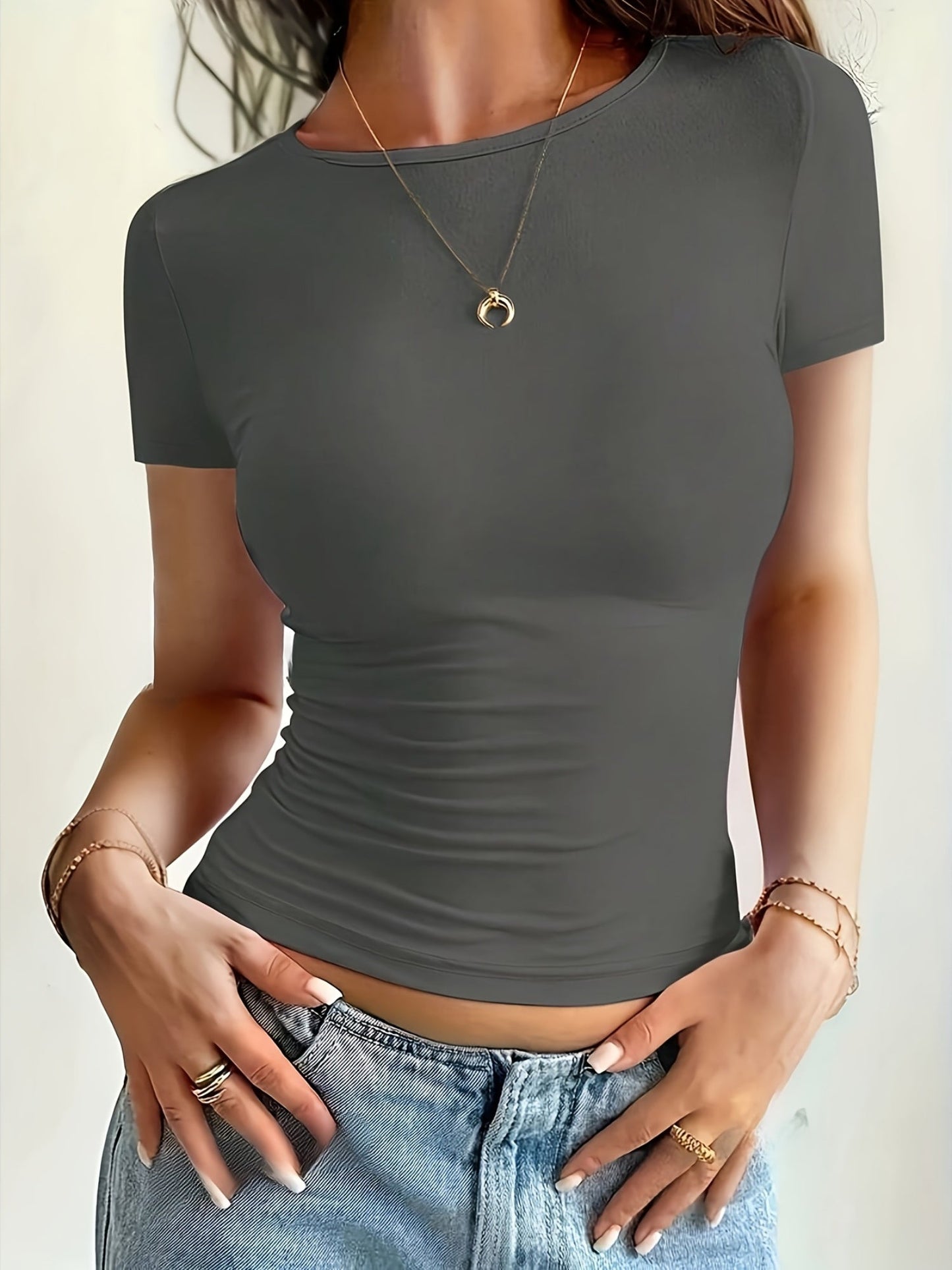 Damen Kurzarm Slim Fit Basic Shirt – Modisches Freizeit Top