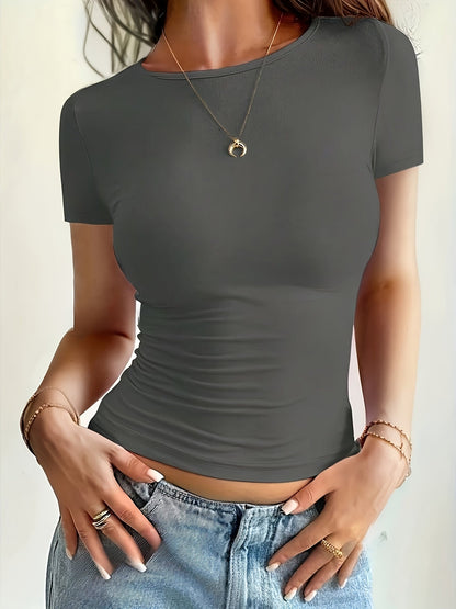 Damen Kurzarm Slim Fit Basic Shirt – Modisches Freizeit Top