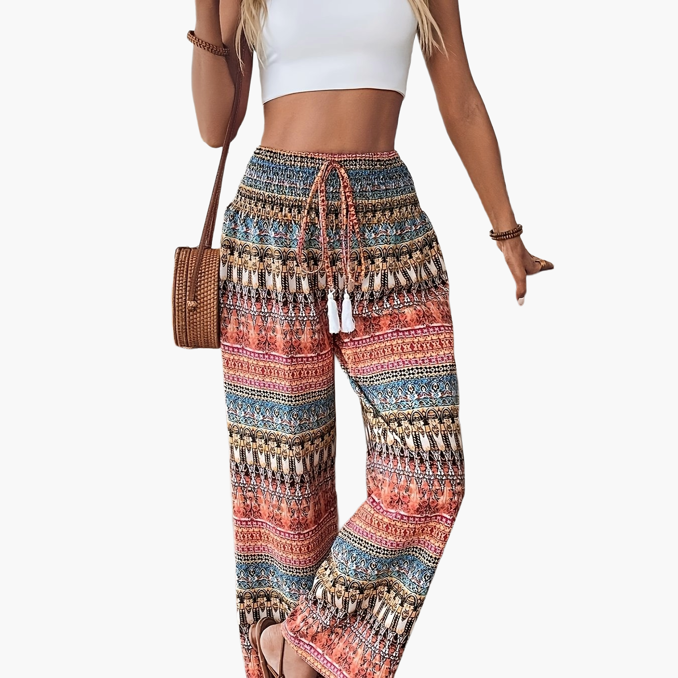 Damen Boho Weite Bein Hose – Sommer Freizeit & Urlaub Style