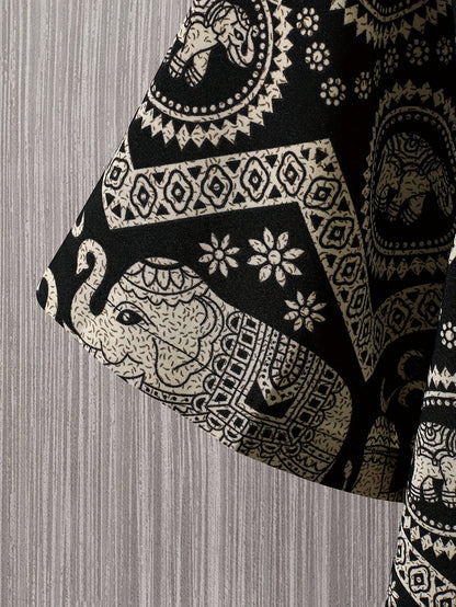 Herren Resort Hemd mit Elefanten- und Mandala-Muster, Kurzarm, Freizeit Stil