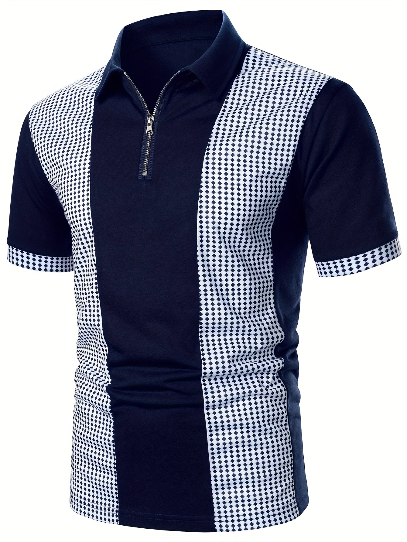 Herren Poloshirt mit modernem Reißverschluss und Kontrastmuster – Stilvolles Freizeit- und Business-Oberteil