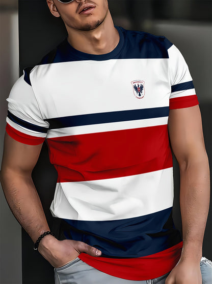 Herren T-Shirt im College-Style mit Blockstreifen und sportlichem Print – Perfekt für Freizeit und Alltag