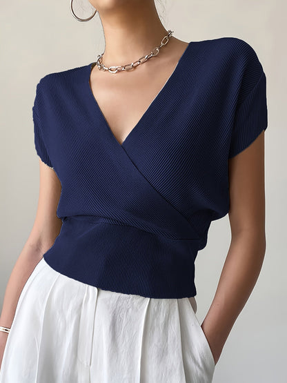 Damen Wickelshirt mit Kurzarm – Elegantes Freizeit-Top im modernen Design