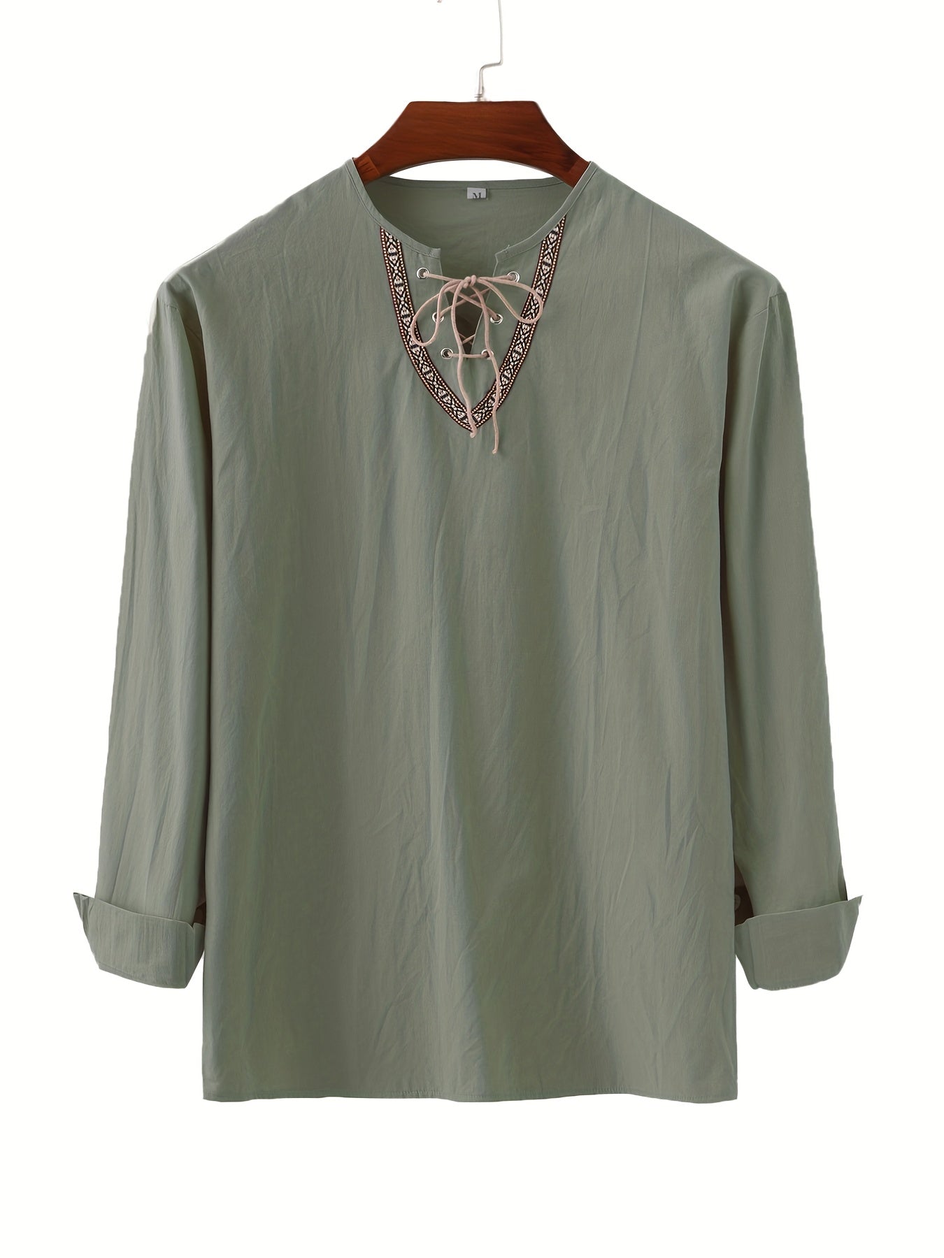 Herren Vintage Tunika mit Schnürung und geometrischer Stickerei – Freizeit & Alltag