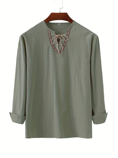 Herren Vintage Tunika mit Schnürung und geometrischer Stickerei – Freizeit & Alltag