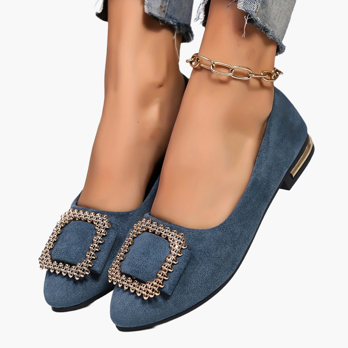 Damen Elegante Slip-On Ballerinas mit Glitzer-Schnalle – Ideal für Alltag & besondere Anlässe