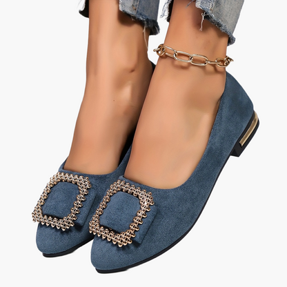 Damen Elegante Slip-On Ballerinas mit Glitzer-Schnalle – Ideal für Alltag & besondere Anlässe