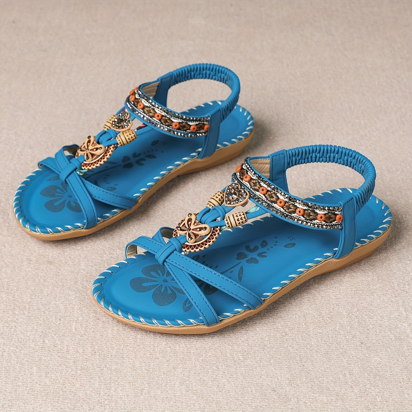 Damen Boho Sandalen mit Perlen und Ornamenten – Bequeme Sommerschuhe für Alltag & Urlaub