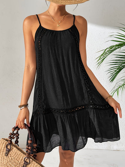 Damen Sommer Strandkleid mit Spitzen-Details und Spaghettiträgern – Lässig und Luftig für Urlaub und Alltag