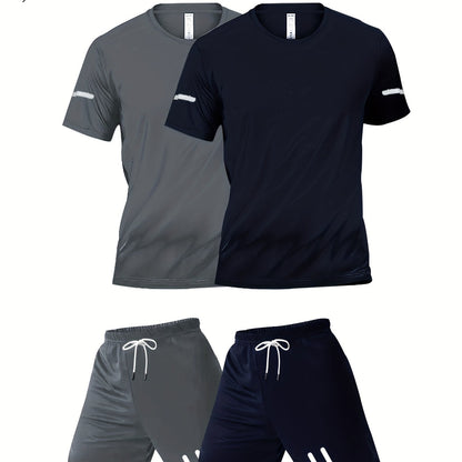 Herren Sport Set 4-teilig – Trainingsanzug für Fitness & Laufen, T-Shirt und Shorts