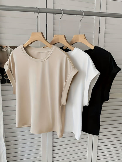 Damen Basic T-Shirt mit Umschlagärmeln – Casual Stil, Vielseitig kombinierbar