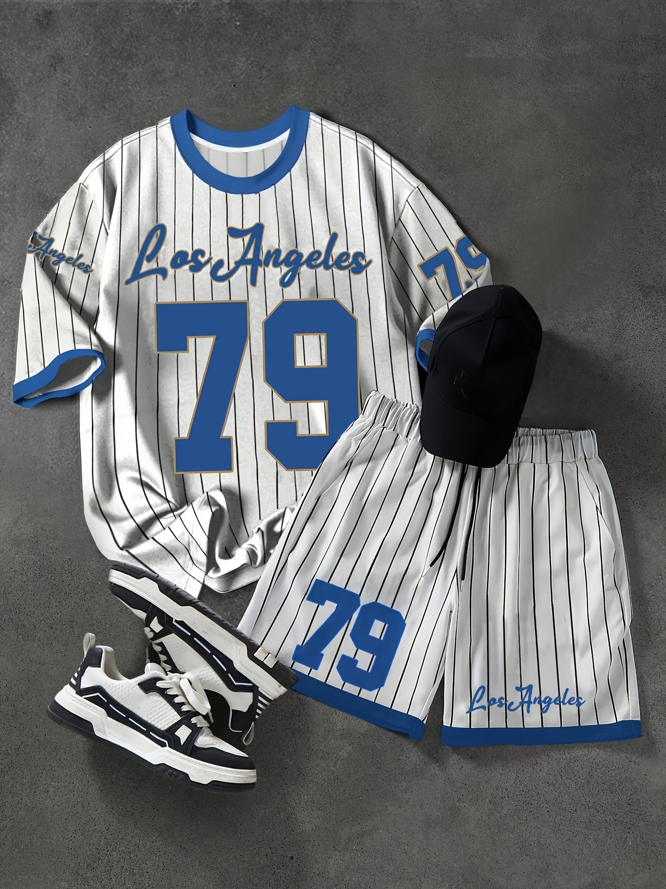 Herren Sportset Los Angeles 79 – Pinstripe Shirt und Shorts im Retro-Stil